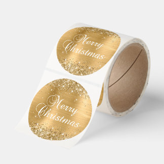 Glittery Gold Foil Merry Christmas Classic Round Sticker