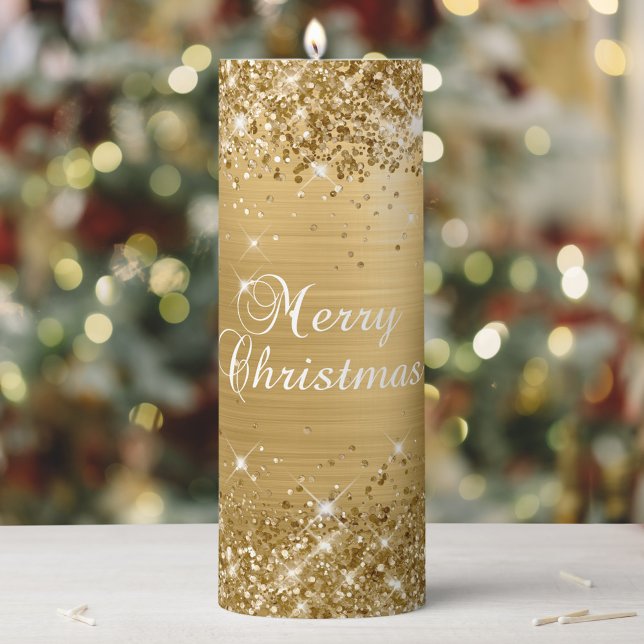 Glittery Gold Foil Merry Christmas Pillar Candle (Glittery Gold Foil Merry Christmas Pillar Candle)