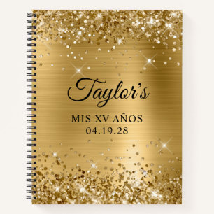 Glittery Gold Foil Mis XV Anos Guest Notebook