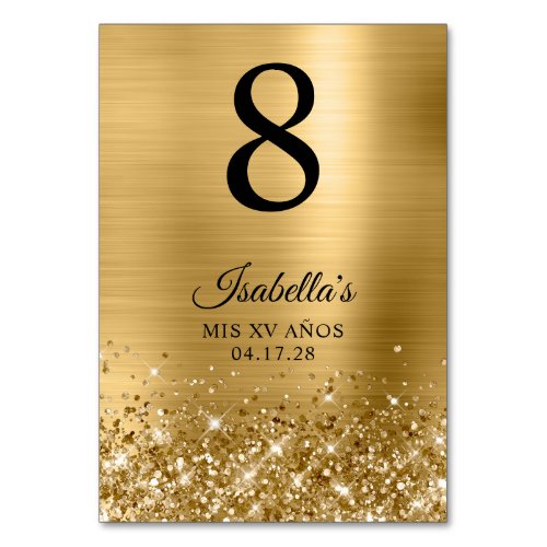 Glittery Gold Foil Mis XV Anos Table Number