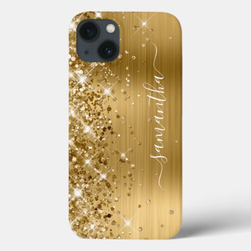 Glittery Gold Foil Modern Girly Signature iPhone 13 Case
