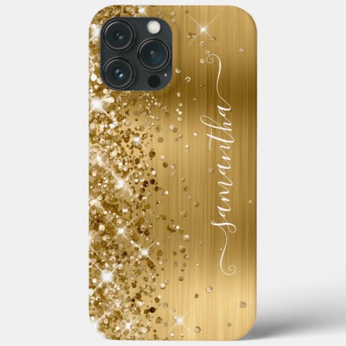 Glittery Gold Foil Modern Girly Signature iPhone 13 Pro Max Case