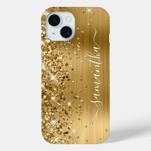 Glittery Gold Foil Modern Girly Signature iPhone 15 Case
