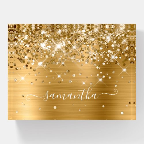 Glittery Gold Foil Modern Girly Signature Paperweight