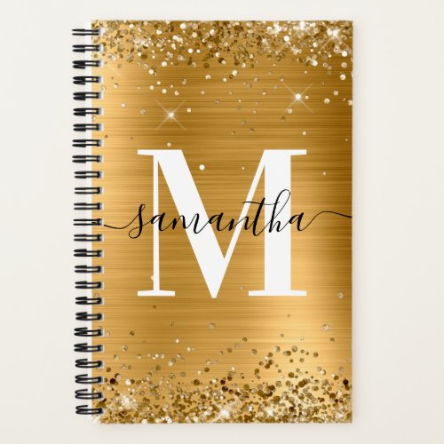 Glittery Gold Foil Modern Signature Monogram Notebook