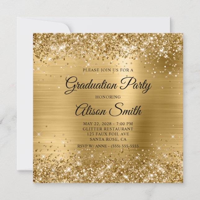 Glittery Gold Foil Monogram Graduation Party Invitation (Front)