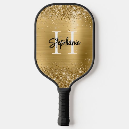 Glittery Gold Foil Monogrammed Pickleball Paddle