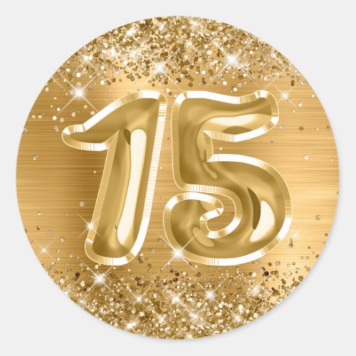 Glittery Gold Foil Number 15 Birthday Classic Round Sticker