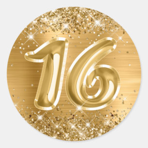 Glittery Gold Foil Number 16 Birthday Classic Round Sticker