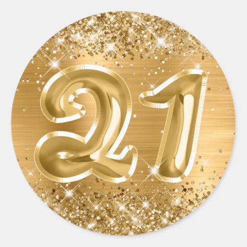 Glittery Gold Foil Number 21 Birthday Classic Round Sticker
