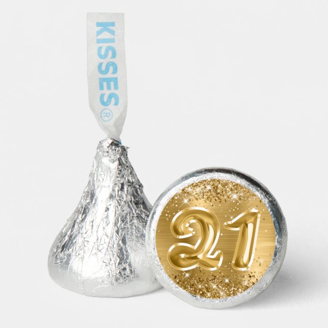 Glittery Gold Foil Number 21 Birthday Hershey®'s Kisses® (Front)