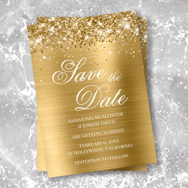 Glittery Gold Foil Photo Save the Date Invitation (Creator Uploaded)
