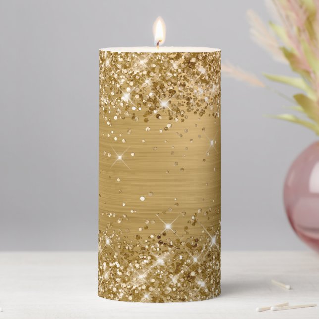 Glittery Gold Foil Pillar Candle (In Situ)
