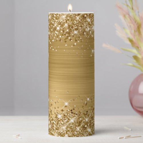 Glittery Gold Foil Pillar Candle