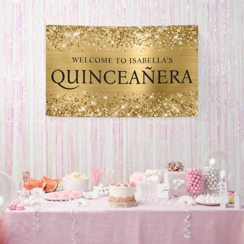 Glittery Gold Foil Quinceanera All Caps Welcome Banner