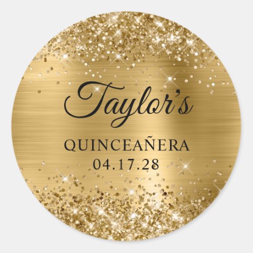 Glittery Gold Foil Quinceanera Birthday Classic Round Sticker