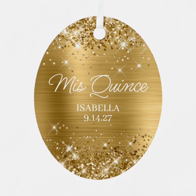 Glittery Gold Foil Quinceañera Dress Photo Metal Ornament (Front)