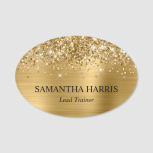 Glittery Gold Foil Rectangle Logo Name Tag