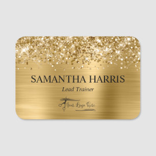 Glittery Gold Foil Rectangle Logo Name Tag
