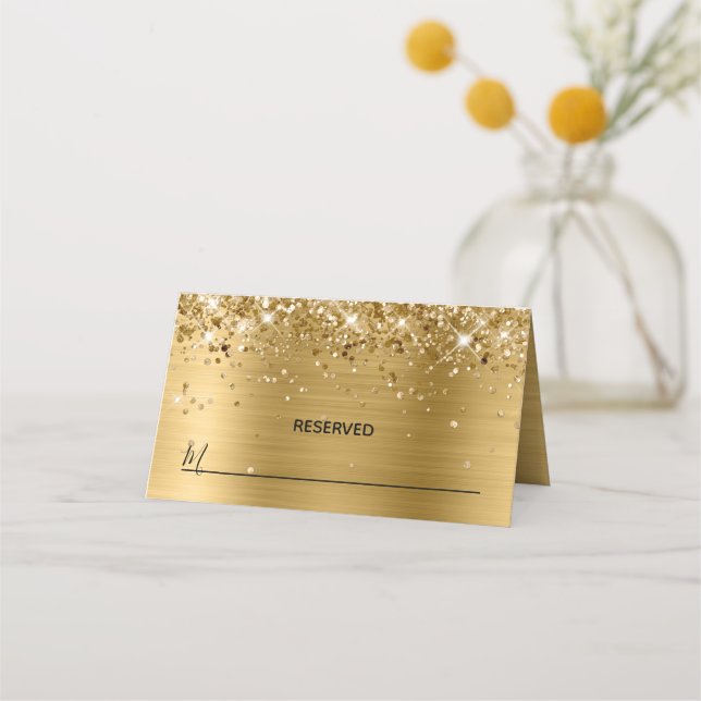 Glittery Gold Foil Reserved Place Card (Front)