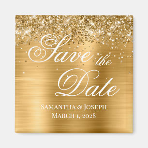 Glittery Gold Foil Save the Date Magnet