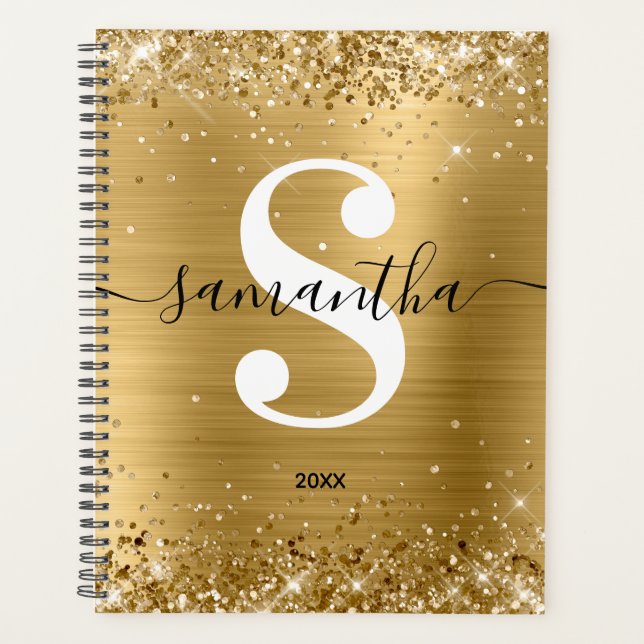 Glittery Gold Foil Style Monogram Planner (Front)