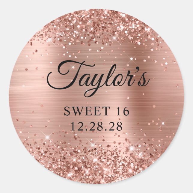 Glittery Gold Foil Sweet 16 Classic Round Sticker (Front)