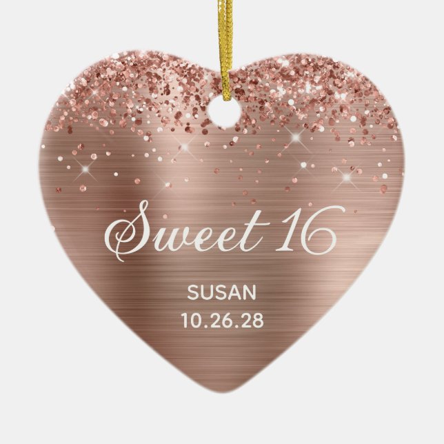 Glittery Gold Foil Sweet 16 Photo Ceramic Ornament (Front)