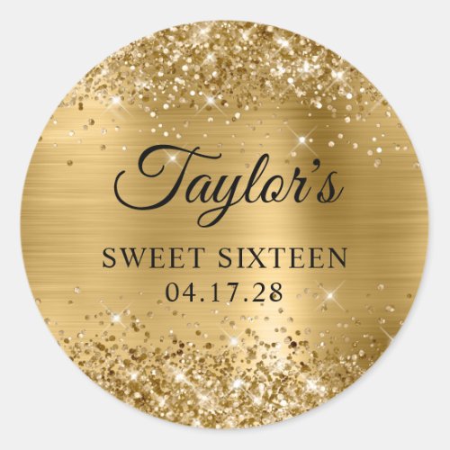 Glittery Gold Foil Sweet Sixteen Birthday Classic Round Sticker