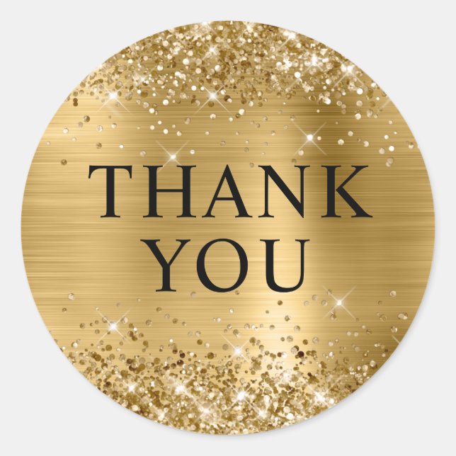 Glittery Gold Foil Thank You Classic Round Sticker (Front)