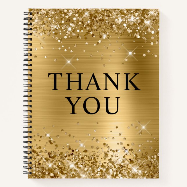 Glittery Gold Foil Thank You Guest Notebook (Front)