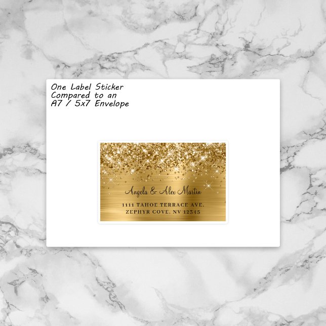 Glittery Gold Foil Wedding 15 Guest Address Labels (One custom individualized label on a typical A7 or 5x7 invitation envelope.)
