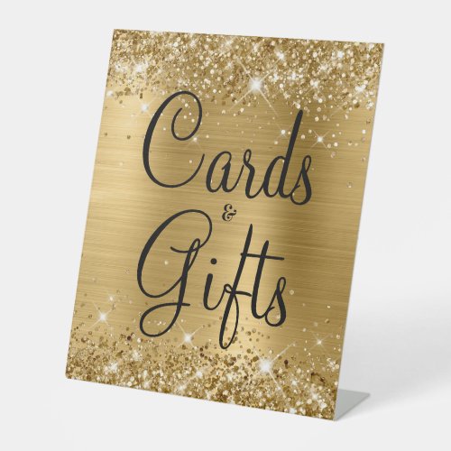 Glittery Gold Foil Wedding Cards  Gifts Pedestal Sign