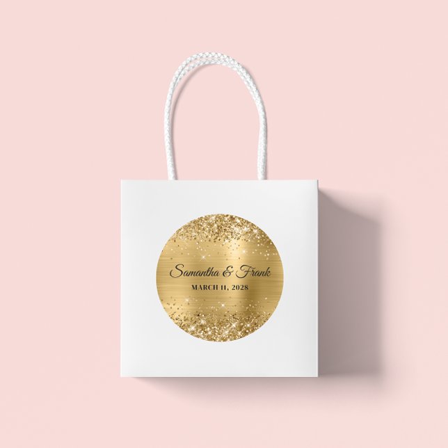 Glittery Gold Foil Wedding Classic Round Sticker (Glittery Gold Foil Wedding Classic Round Sticker)