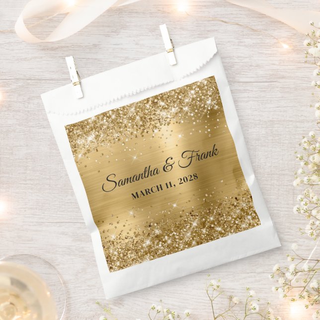 Glittery Gold Foil Wedding Favor Bag (Clipped)