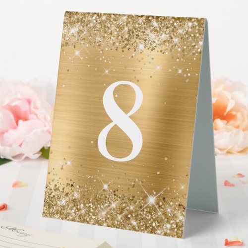 Glittery Gold Foil Wedding Number Table Tent Sign