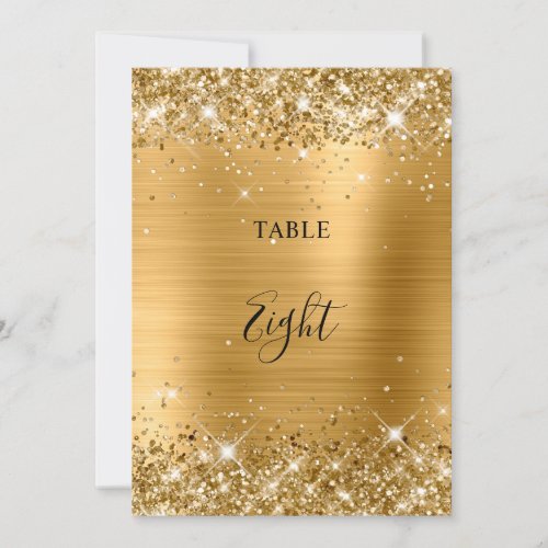 Glittery Gold Foil Wedding Table Number 5x7 Card