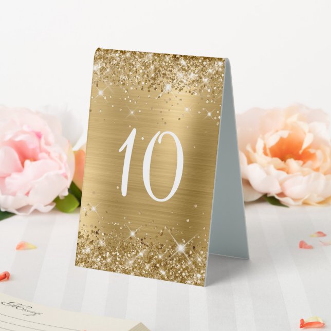 Glittery Gold Foil Wedding Table Number Sign (In SItu (Wedding))