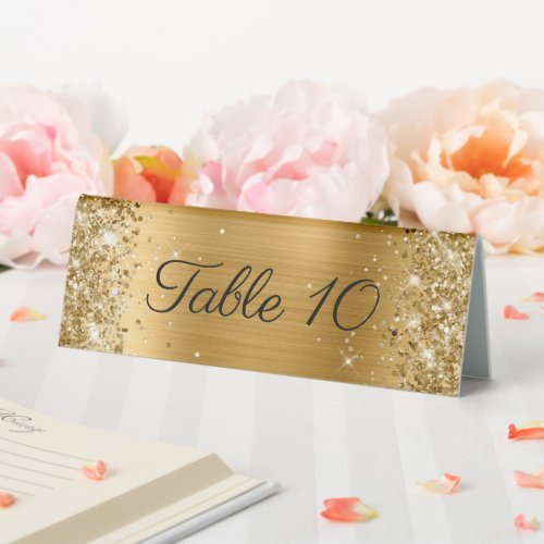 Glittery Gold Foil Wedding Table Tent Sign