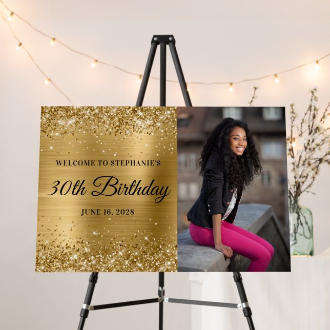 Glittery Gold Foil Welcome 30th Birthday Foam Board (In Situ (Stand))