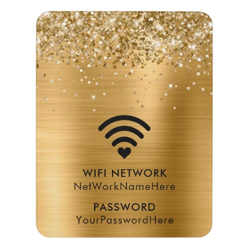 Glittery Gold Foil WiFi Network and Password Door Sign