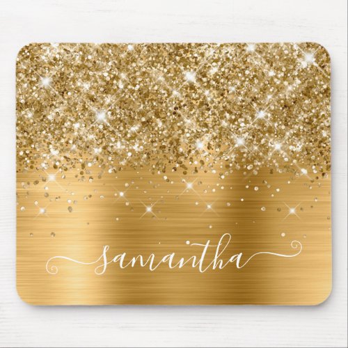 Glittery Gold Girly Signature Calligraphy Mouse Pad