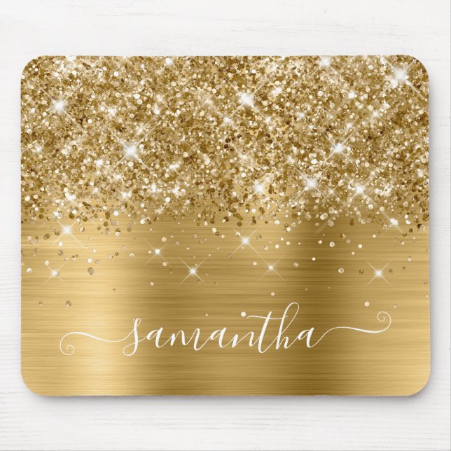 Glittery Gold Girly Signature Calligraphy Mouse Pad (Front)