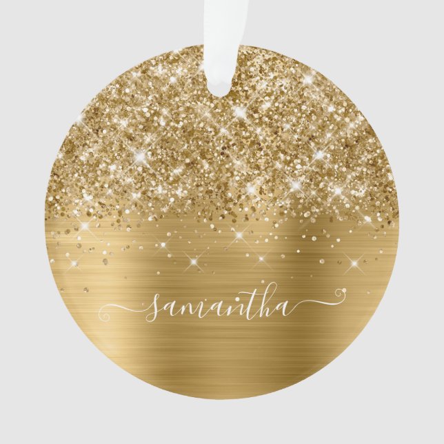 Glittery Gold Girly Signature Calligraphy Ornament (Front)