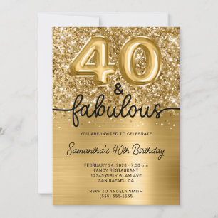 Glittery Gold Glam 40 and Fabulous Invitation