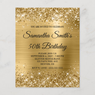 Glittery Gold Glam 50th Birthday Invite Flyer