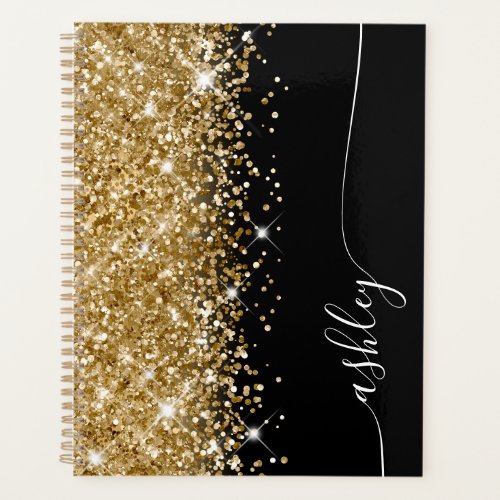 Glittery Gold Glam Black and White Elegant Script Planner