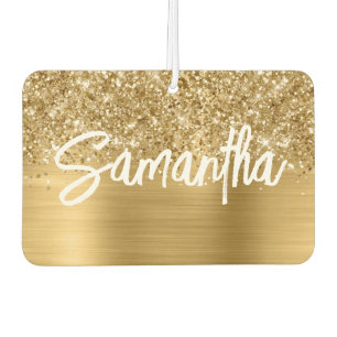 Glittery Gold Glam Brush Script Name Air Freshener