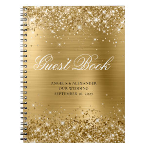 Glittery Gold Glam Classic Script Guestbook Notebook