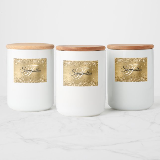 Glittery Gold Glam Fancy Monogram Food Label (Bottles)